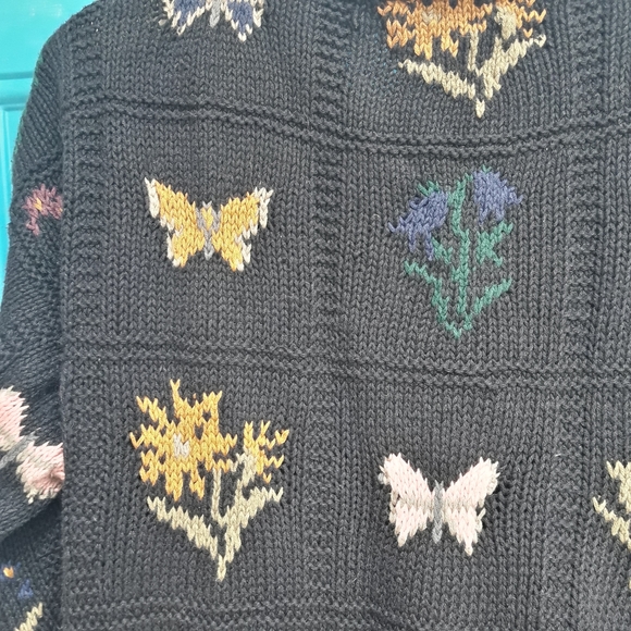 Vintage Sweater Oversized Quilt Blanket Patchwork Pattern Butterfly Retro 80s - Picture 10 of 13